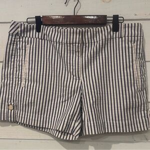 White House Black Market Gray and White Stripped Shorts in size 8